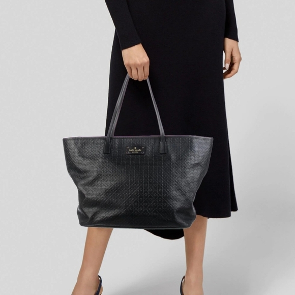Kate Spade Embossed Black Leather Large Bag Tote  - Picture 2 of 15